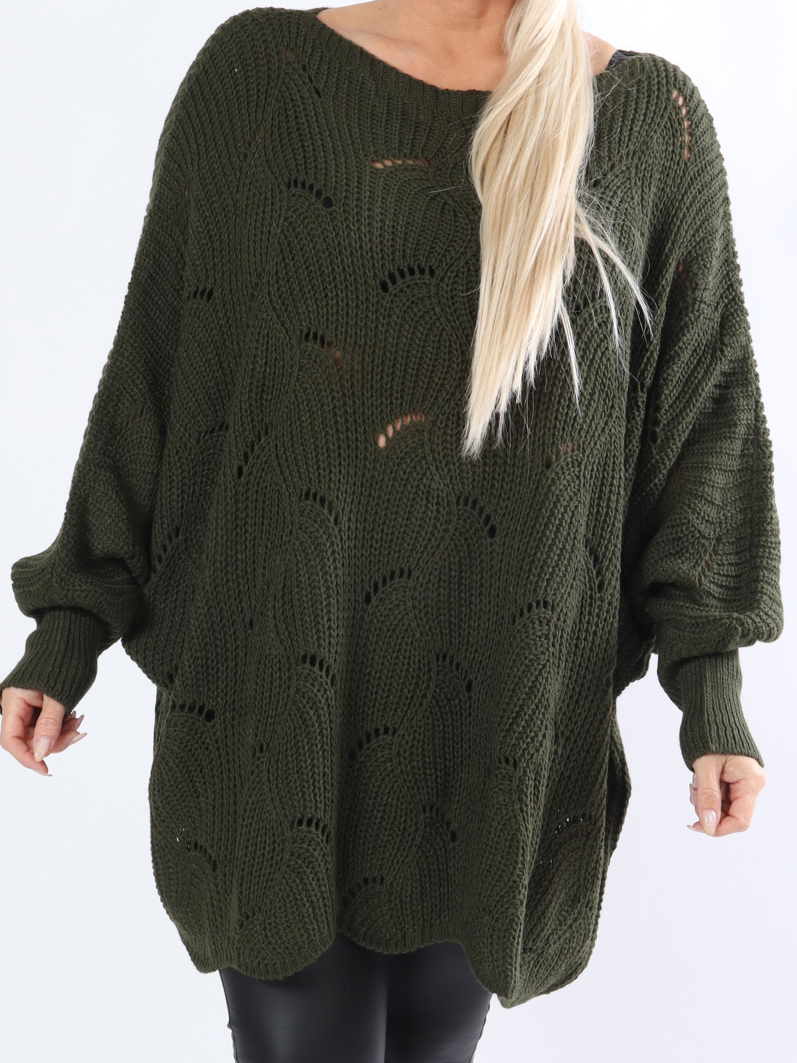 Manja - Plus size stickad med hålmönster - Beige